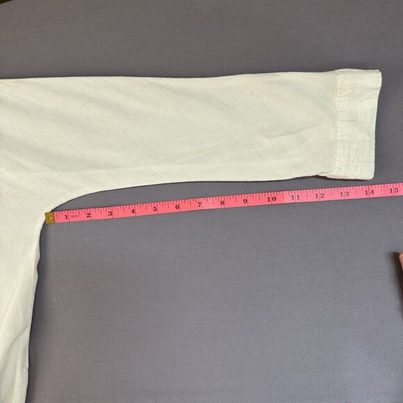 Carly Jean Top women small linen blend button down long sleeve collared white - Picture 9 of 10